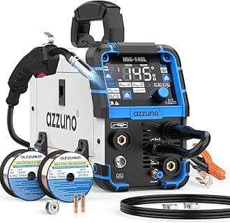 AZZUNO MIG Welder 145A, 110V/220V Dual Voltage 4 in 1 Gas/Gasless Flux Core MIG Welder/Lift TIG/Stick Welding Machine, Wire Feed Welder with Synergic Control