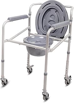 VMS Careline Foldable Commode Wheelchair - STANDARD | Bedside Commode,Toilet Seat Riser, Safety Rails - Portable and Versatile Solution for Adults and Seniors