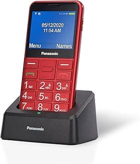 – Panasonic KX-TU155 Essentials Mobile Phone for Elderly, Priority Call, Big Button Phone, SOS Emergency Button, Hearing Aid Compatible, Bluetooth, FM Radio, Camera, Red