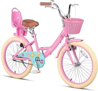 Glerc Maggie 12 14 16 20 Inch Kids Bike for 2-13 Years Old, Girls Bicycle with Doll-Seat & Basket & Stabilisers & Kickstand, Multiple Colors