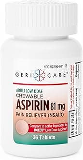 Low Dose Adult Chewable Aspirin 81mg, Pain Reliever, Fever Reducer, 36 Count (Pack of 4)