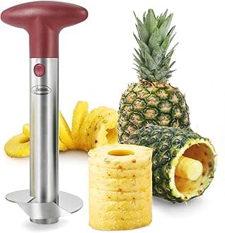 Newness Focus on Stainless Steel Pineapple Corer, [Upgraded, Reinforced, Thicker Blade] Premium Pineapple Corer Remover, Pineapple Core Remover Kitchen Tool with Sharp Blade for Diced Fruit Rings, Red