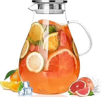 2500ml Glass Pitcher with Lid, 88 Ounces with Precise Scale Line, Hot/Cold Water Jug, Juice and Iced Tea Beverage Carafe with Lid
