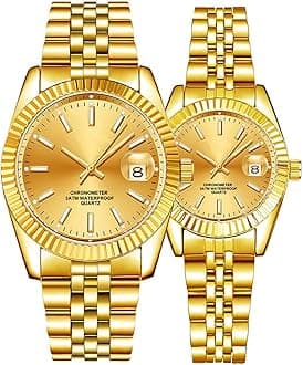 Couple Watches Fashion Silver Stainless Steel Pair Watches Men and Women Matching Quartz Wrist Watches Gifts Set of 2