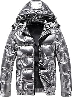 JEsilunmaMY Men's Thermal Shiny Hooded Puffer Jacket Winter Coats Water-Resistant Down Coats Insulated Padded Puffy Coat