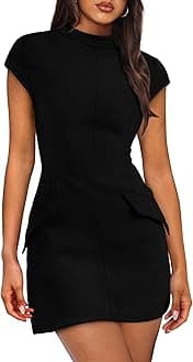 Womens Summer Dress Mock Neck Short Sleeve Bodycon Party Club Mini Dresses