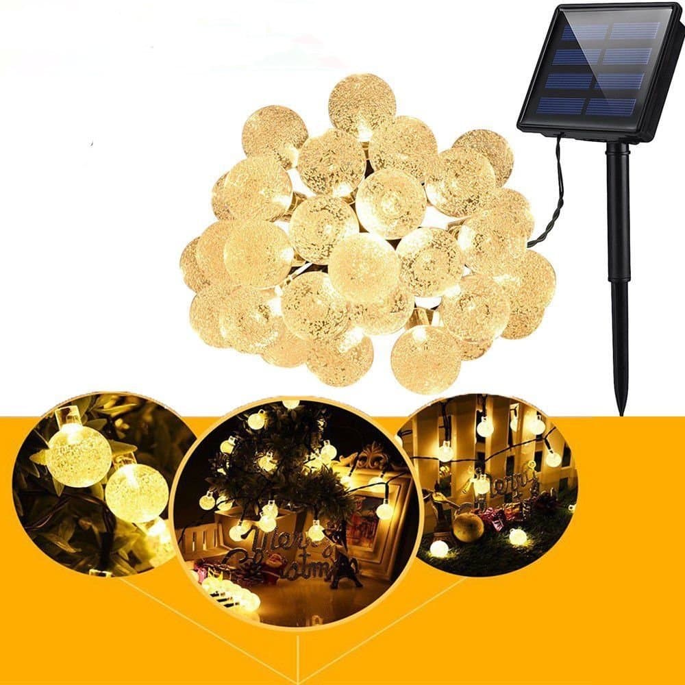 Goeous Solar String Lights 20ft 30LED Crystal Ball Globe String Lights Waterproof LED Fairy Lighting for Outdoor Garden Landscape Patio Backyard Holiday Decor, Warm White Waterproof lamp