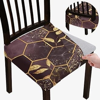 BRIDA Stretchable Floral Geometric Printed Dining Chair Seat Covers Elastic Chair Seat Case Protector, Slipcovers (Golden Hexagon, 6 Seat Cover)