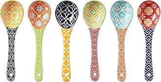 Ceramic Small Serving Spoons, Colorful Soup Spoon Set for Cereal, Yogurt, Dips, Ice Cream, Ramen, Dishwasher & Microwave Safe, Cute Decorative Spoon Set of 6