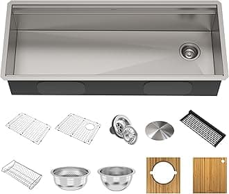 - Kore Workstation 45-inch Undermount 16 Gauge Stainless Steel Kitchen Sink, Single Bowl Kitchen Sink with Accessories, KWU120-45