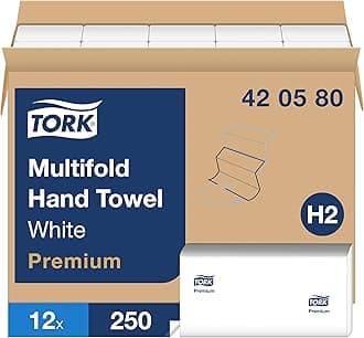 Tork Multifold Hand Towel, White, H2, Premium, soft and absorbent, 1-Ply, 12 x 250 Sheets, 420580