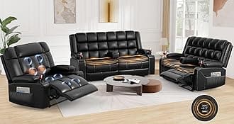 Loveseat Recliner Sofa, 2 Reclining Loveseats with Removable Console, USB Ports & Cup Holders, RV Wall Hugger Double Recliner Couch with 2 Layer Cushion, 1 Manual Reclining Chair