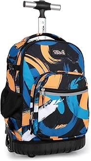 TilamiRolling Backpack for Kids 18 Inch Wheeled Bookbag for Boys & Girls for School & Travel,Arts orange