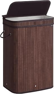 SONGMICS Bamboo Laundry Hamper with Lid, 19-Gallon Capacity, Chestnut Brown