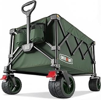 Foldable Handcart Folding Hand Trolley with Off-Road Wide Wheels up to 150 kg Load Capacity for Camping Sports Shopping Garden Green