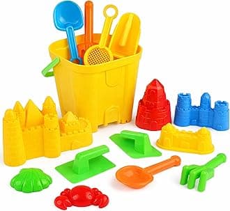 Liberty Imports 15-Piece Sand Castle Building Kit - Ultimate Beach Toy Set with Large Bucket, Rake, Shovels, Molds, and More - Ideal for Kids' Sand Play, Beach Fun, and Outdoor Activities