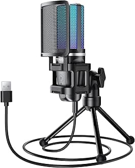 Podcast Microphone, USB Computer Mic, Cardioid Condenser PC Micro with Tripod Stand and Pop Filter for Podcasting, Streaming, Vocal Recording, PC & Laptop, 180 cm/70inch Cable, TC777 Pro