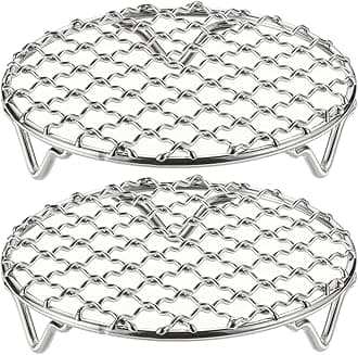 HARFINGTON 2pcs Round Cooking Rack 4.7-inch 201 Stainless Steel Cross Wire Barbecue Grill Net with 20mm Legs for Cooking Baking Steaming BBQ