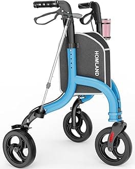HOMLAND 3 Wheel Walkers for Seniors, FSA/HSA Eligible Foldable Wheeled Rollator with Cane Hold and Cup Hold, Three Wheel Rolling Walker Height Adjustable for Seniors