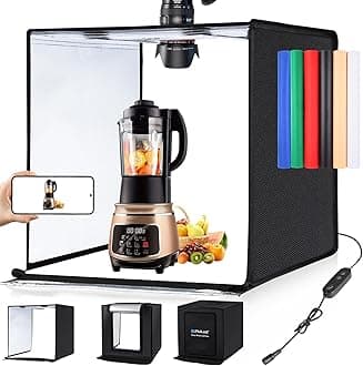PULUZ Large Photography Light Box, 24x24 inches Photography Light Tent, 60cm x 60cm Photo Studio for Big Product, Portable Photo Booth with 2 Light Board＆ 6 Color backdrops, 5500K Lighting, US Plug