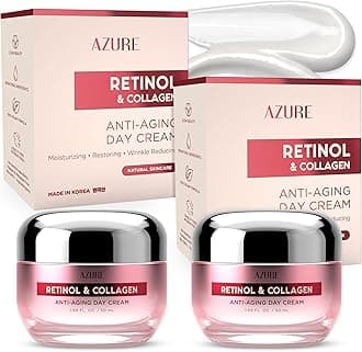 Azure Cosmetics Retinol & Collagen Moisturizer For Face - Dermatologist Tested, Anti-Aging - Skin Tightening, Fine Lines and Wrinkles Treatment Face Cream - Korean Skin Care - All Skin Type - 2 Pack