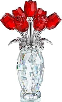 Crystal Rose Flower Figurine,Glass Flower Bouquet Ornament,Glass Rose Gift for Christmas Mother's Day Valentine's Wedding Party