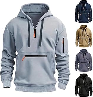 Mens 1/4 Zip Pullover Hoodie Zip Up Pocket Drawstring Tracksuit Tops Cuff Overhead Hooded Slim Fit Casual Gym Skiing Sports Warm Hoody Sweatshirts