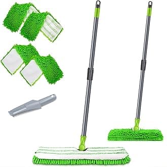 MASTERTOP Microfiber Mops for Floor Cleaning, Double-Sided Dust Mop with 4 Reusable & Washable Mop Pads, Wet Dry Flat Mop with Extension Stainless Steel Handle for Hardwood, Vinyl, Laminate