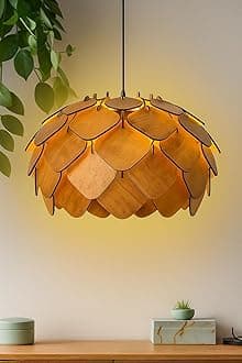 Homesake ® Modern Wooden Pinecone Pendant Ceiling Light | Handcrafted Decorative Black Metal Canopy Hanging Lamp for Living Room, Dining Room, Bedroom & Café | E27 Bulb Included | Home Décor