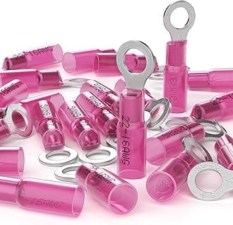 AIRIC 22-16 AWG - #10 Heat Shrink Ring Terminals, Copper Terminal Connector Ends, Battery Cable End Lugs, Red Insulated Electrical Crimp Wiring Connectors, Wire Lug for 22 20 18 16 Gauge Wires 100 PCS