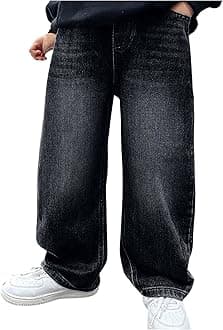Verdusa Boys Jeans Baggy Straight Leg Elastic Waist Loose Denim Pants with Pockets