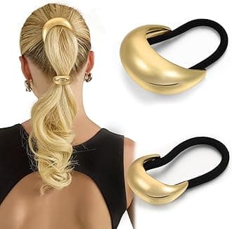 2PCS Gold Hair Ties for Women - Metal Hair Accessories for Thick Hair, Elegant and Durable Geometric Design, Ponytail Cuffs Stretchy Non-Damage