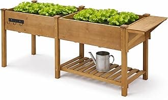 Raised Garden Bed with Legs Outdoor,Elevated Garden Box,Storage Shelf, Protective Liner for Backyard,Patio,Balcony,80x23x30in (Brown)