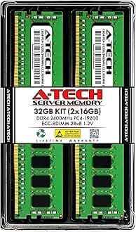 A-Tech 32GB Kit (2x16GB) DDR4 2400MHz PC4-19200 ECC RDIMM 2Rx8 Dual Rank 1.2V ECC Registered DIMM 288-Pin Server & Workstation RAM Memory Upgrade Modules (A-Tech Enterprise Series)
