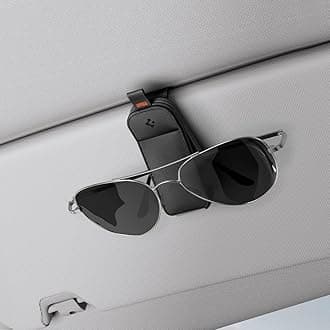 Spigen 2 Pack Magnetic Vegan Leather Sunglass Holder for Car Sun Visor - Eyeglasses, Sunglasses, Ticket Card Clip for Cars - Car Sun Visor Accessories - (Black)