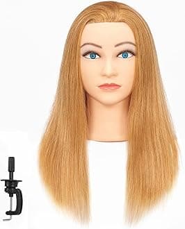 HAIRGINKGO Mannequin Head 20"-22" 100% Human Hair Hairdresser Training Head Mannequin Doll Head Cosmetology Manikin Training Head Hair for Practice Cutting Braiding with Free Clamp Holder 92022W2714