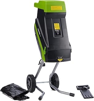 Earthwise GS015 15-Amp Electric Corded Chipper/Shredder with Collection Bag, Green/Black