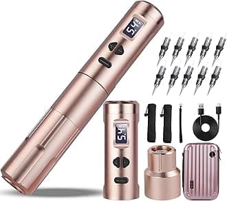 Rechargeable Wireless Tattoo Machine, Professional Tattoo Gun with 2 Batteries 10W Coreless Motor Digital OLED Display for Professionals and Beginners Microblading Artists
