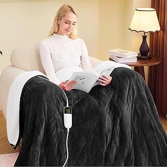 greenoak Heated Blanket Electric Full 72"X84", Heating Blanket with 10 Heat Levels 1/2/4/6/8 Hours Auto-Off Overheat Protection, Soft Flannel Sherpa Warm Heater, ETL Certified Lacquered Black