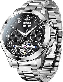 Watch for Men Automatic Wristwatch Skeleton Sapphire Crystal Luminous Hands 3D Dial with 5ATM Waterproof Luxury Stainless Steel Strap Date Display