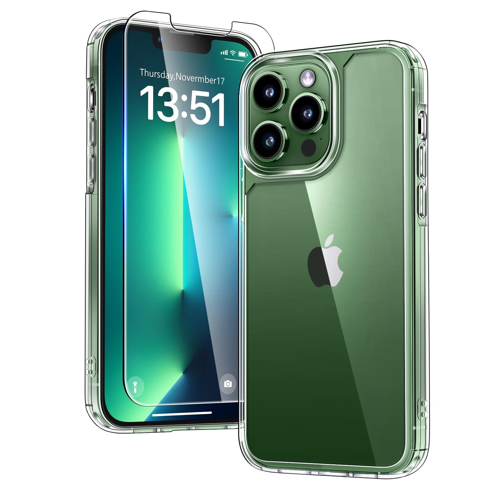 for iPhone 13 Pro Max Case Clear, with Screen Protector, [Not Yellowing][Military-Grade Drop Protection] Slim Shockproof Phone Case for iPhone 13 Pro Max 6.7 inch