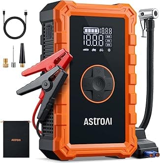 - S8 Air Jump Starter with Air Compressor, 3000A Peak Car Battery Jump Starter Portable (9.0 Gas/6.5L Diesel) with 150PSI Cordless Auto-Shutoff Tire Inflator, 12V Battery Charger Booster(Orange)