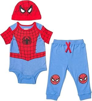 Marvel Avengers Spider-Man Baby Boys 3 Piece Outfit Set: Bodysuit Pants Hat Spider-Man 0-3 Months