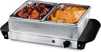 OVENTE Electric Buffet Server & Food Warmer with Two 1.5 Qt Stainless Steel Chafing Dishes, Adjustable Temperature Control – Warming Tray for Parties, Dinners & Events, Silver FW152S