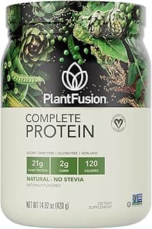 PlantFusion Complete Vegan Protein Powder - Plant Based Protein Powder With BCAAs, Digestive Enzymes and Pea Protein - Keto, Gluten Free, Non-Dairy, No Sugar, Non-GMO - Natural-No Stevia 0.93 lb