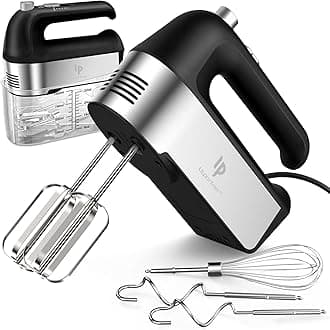 Hand Mixer Electric, 450W Kitchen Mixers with Scale Cup Storage Case, Turbo Boost/Self-Control Speed + 5 Speed + Eject Button + 5 Stainless Steel Accessories, For Easy Whipping Dough, Cream, Black