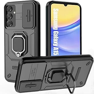 for Samsung A15 Case,for Samsung Galaxy A15 Case with [Sliding Camera Cover][360° Rotate Ring Kickstand] Heavy Duty Protective Shockproof Phone Case for Samsung A15 Cover,Black