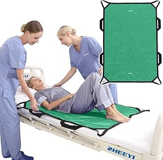 Positioning Bed Pad with Reinforced Handles 48" x 40" Patient Transfer Sheet Aid Assistant for Body Lifting, Turning, Repositioning, for Elderly, Incontinence, Caregiver, Green