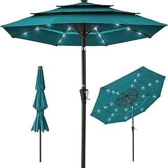 Best Choice Products 10ft 3-Tier Patio Umbrella, Outdoor Market Sun Shade for Backyard, Deck, Poolside w/ 24 LED Lights, Tilt Adjustment, Easy Crank, 8 Ribs