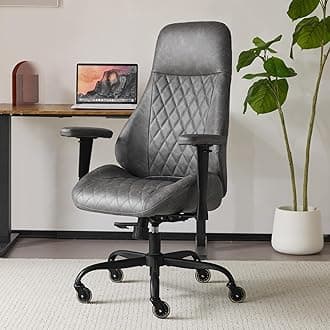 YFO Home Office Desk Chair High Back Office Rubber Chair Casters Ergonomic Computer Chair with Lumbar Support Adjustable Height Rolling Swivel Chair Executive Task Armrests, Grey Leather